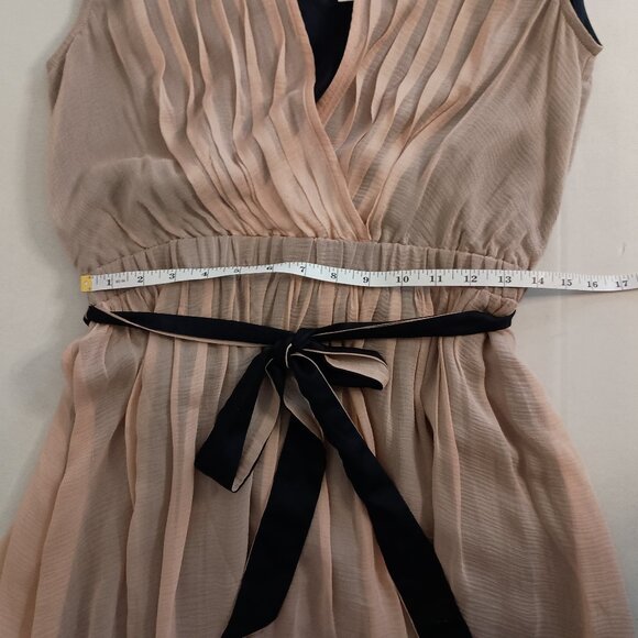 MM Couture Feminine Women’s Tan & Black Silk V-Neck Belted Dress Size L NWT - Picture 12 of 15